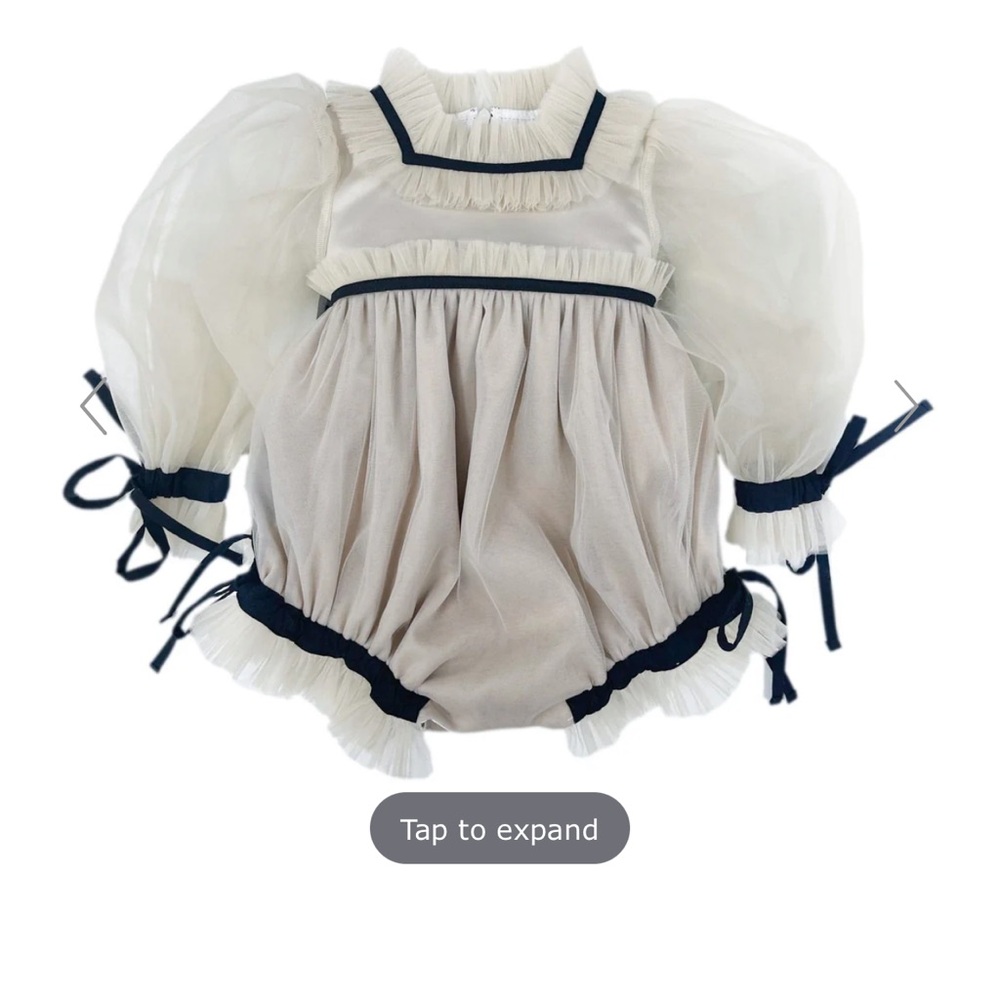 Petite Maison Cream and Black Coco-Caramel Tulle Romper